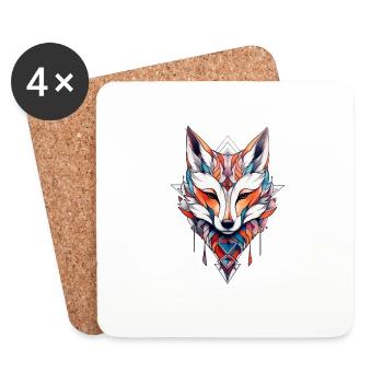 Fox Neo Dessin de tatouage traditionnel - Dessous de verre (lot de 4) - blanc - Devant