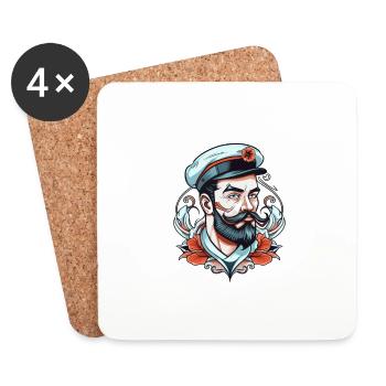 Captain Neo Dessin de tatouage traditionnel - Dessous de verre (lot de 4) - blanc - Devant
