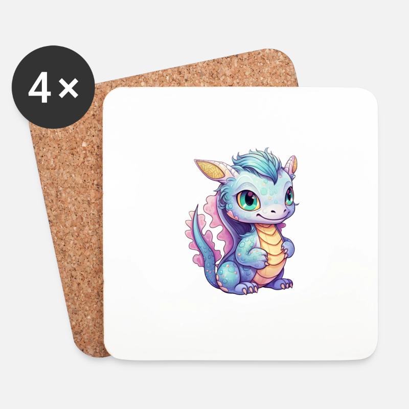 Drache Kawaii Zeichnung - Untersetzer (4er-Set) - Weiß