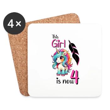 Anniversaire de la licorne 4 ans - Dessous de verre (lot de 4) - blanc - Devant