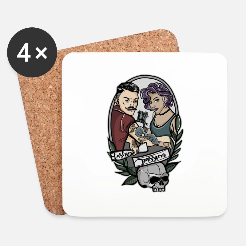 Oldschool Tattoo // Illustration - Untersetzer (4er-Set) - Weiß