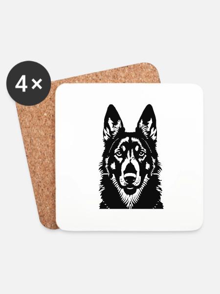 German Shepherd Head Silhouette - Coasters (set of 4) - white