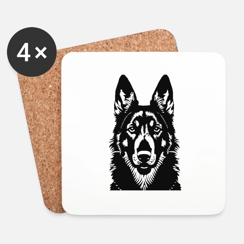 Schäferhund Kopf Silhouette - Untersetzer (4er-Set) - Weiß