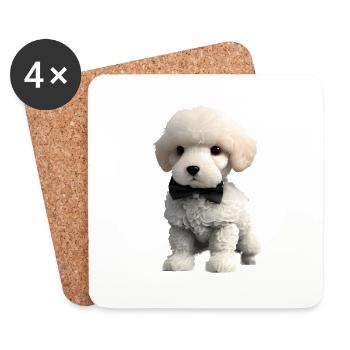 Caniche avec nœud papillon Chiot chien Propriétaire de chien Chiot caniche - Dessous de verre (lot de 4) - blanc - Devant