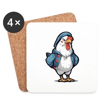 Bobby le coq grognon - Dessous de verre (lot de 4) - blanc - Devant