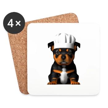 Rottweiler Restaurateur Dogs Cooking Dog Puppy - Coasters (set of 4) - white - Front