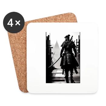 Samurai Schwarz und Weiß Design - Untersetzer (4er-Set) - Weiß - Vorne