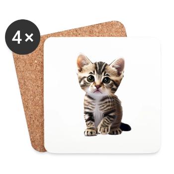 Mignon jeune chat en attente de câlins - Dessous de verre (lot de 4) - blanc - Devant