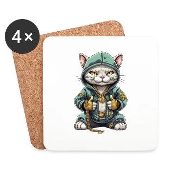 Chat hip hop - Dessous de verre (lot de 4) - blanc - Devant