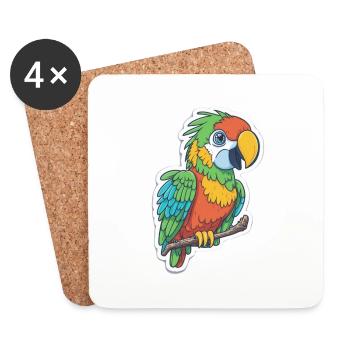 Parrot Papagei Sticker Comic Cartoon Style - Untersetzer (4er-Set) - Weiß - Vorne