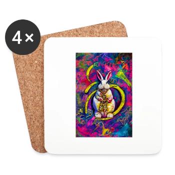 Modern Urban Pop Art Bunny Bunny White Colorful - Coasters (set of 4) - white - Front