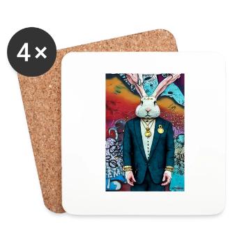Lapin en costume | moderne, style urbain, coloré - Dessous de verre (lot de 4) - blanc - Devant
