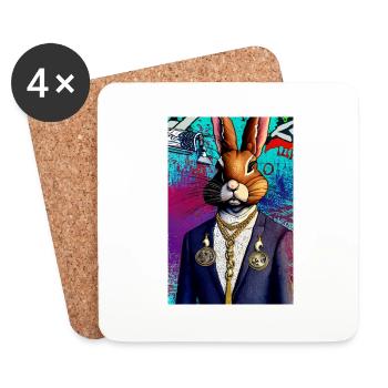 Lapin d’affaires, style urbain moderne | Pop art - Dessous de verre (lot de 4) - blanc - Devant