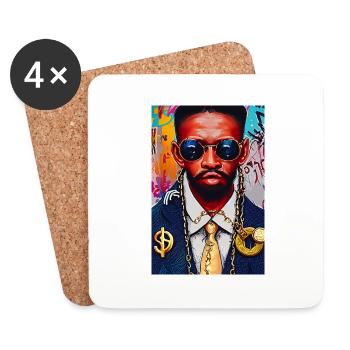 Modern Pop Art Paintings | Man with gold jewelry - Coasters (set of 4) - white - Front