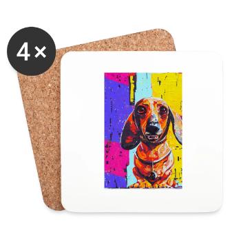 Modernes Pop-Art Print | Dackel mit Graffiti Bunt - Untersetzer (4er-Set) - Weiß - Vorne