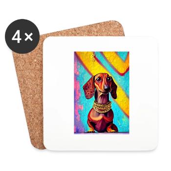 Modern Pop Art Print | Dachshund with Graffiti Colorful - Coasters (set of 4) - white - Front