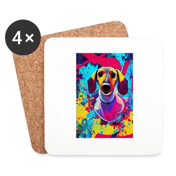 Impression pop art moderne | Teckel avec graffiti coloré - Dessous de verre (lot de 4) - blanc - Devant