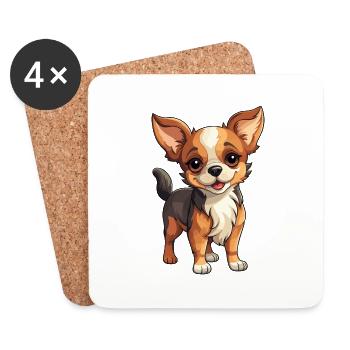 Chihuahua Puppy Cartoon mignon - Dessous de verre (lot de 4) - blanc - Devant