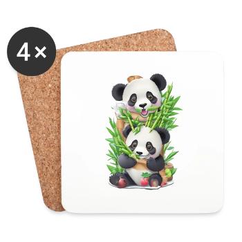 Panda Bär ißt Bambus - Untersetzer (4er-Set) - Weiß - Vorne