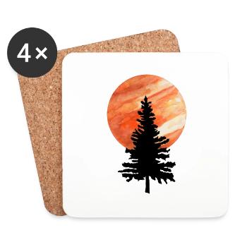 Pine tree and moon - Coasters (set of 4) - white - Front