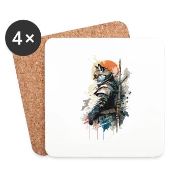 Cat Samurai Wearing Uniform - Coasters (set of 4) - white - Front