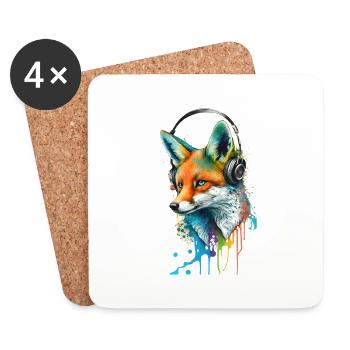 Fox Musik hören mit Kopfhörern - Untersetzer (4er-Set) - Weiß - Vorne