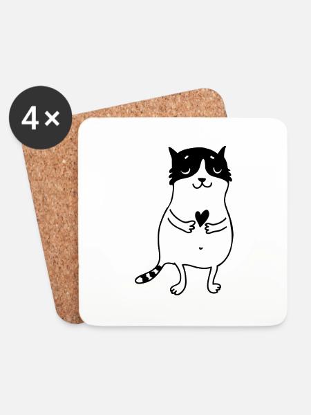 Katze - Untersetzer (4er-Set) - Weiß