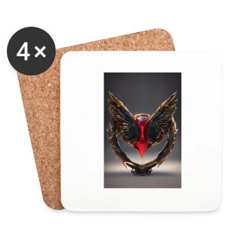 Piece of jewelry, ruby-colored teardrop edged with gold - Coasters (set of 4) - white - Front