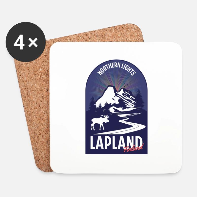 Finnisch-Lappland Nordlichter - Untersetzer (4er-Set) - Weiß
