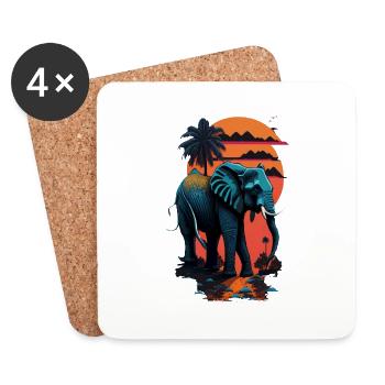 Eléphant, rue à Miami, couleurs vives, - Dessous de verre (lot de 4) - blanc - Devant