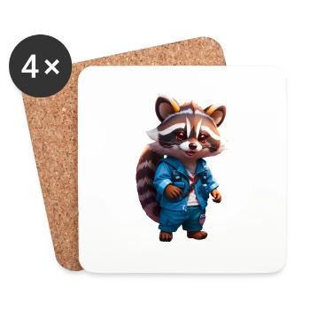 Happy Chibi Waschbär Racoon in Jeans - Untersetzer (4er-Set) - Weiß - Vorne