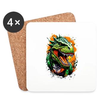Aggressive dinosaur T Rex - Coasters (set of 4) - white - Front
