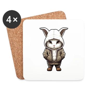 Lièvre arctique cool en vêtements décontractés - Dessous de verre (lot de 4) - blanc - Devant