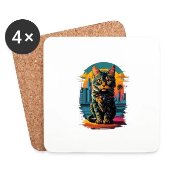 Chat dans la ville - Dessous de verre (lot de 4) - blanc - Devant