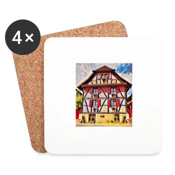 Alsatian House Painting - Coasters (set of 4) - white - Front