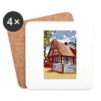 Alsatian House Drawing - Coasters (set of 4) - white - Front