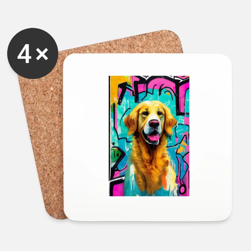 Pop-Art Print, Modern, Golden Retriever - Untersetzer (4er-Set) - Weiß