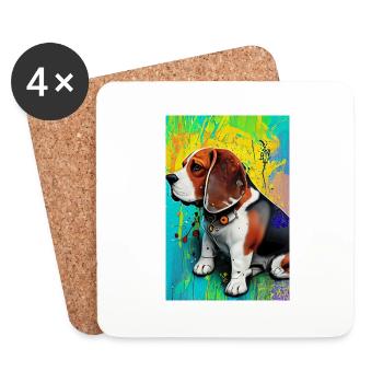 Modernes Pop-Art Print | bunt | Beagle Hund - Untersetzer (4er-Set) - Weiß - Vorne