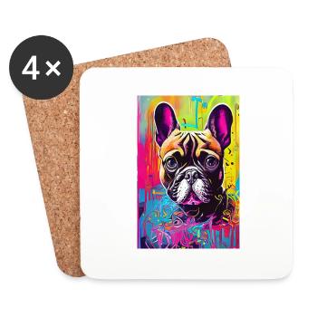Modernes Pop-Art Print | bunt | French Bulldog - Untersetzer (4er-Set) - Weiß - Vorne