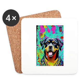 Modern Pop Art Print | colorful | Rottweiler - Coasters (set of 4) - white - Front