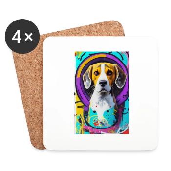 Modern Pop Art Print | colorful | Beagle Dog - Coasters (set of 4) - white - Front