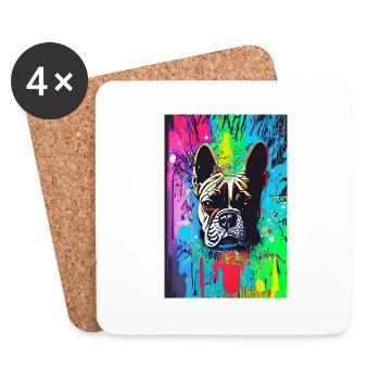 Impression pop art moderne | coloré | Bouledogue français - Dessous de verre (lot de 4) - blanc - Devant