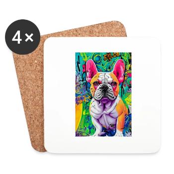 Modernes Pop-Art Print | bunt | French Bulldog - Untersetzer (4er-Set) - Weiß - Vorne