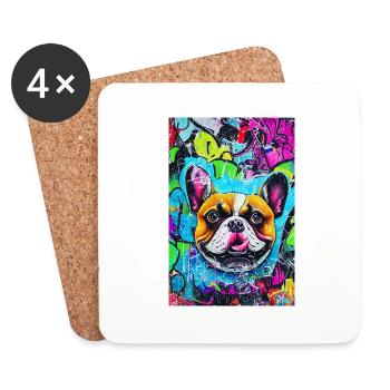 Modernes Pop-Art Print | bunt | French Bulldog - Untersetzer (4er-Set) - Weiß - Vorne