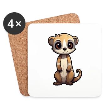 Suricate Kawaii - Dessous de verre (lot de 4) - blanc - Devant