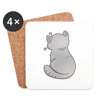 Funny Kawaii Gray Cat, Annoyed Cat - Coasters (set of 4) - white - Front