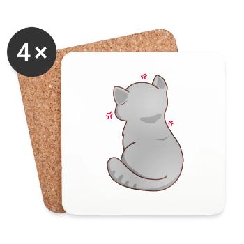 Funny Kawaii Gray Cat, Annoyed Cat - Coasters (set of 4) - white - Front