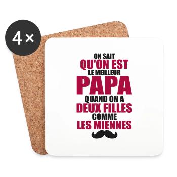 Papa Avec Deux Filles Fête Des Pères Cadeau - Dessous de verre (lot de 4) - blanc - Devant