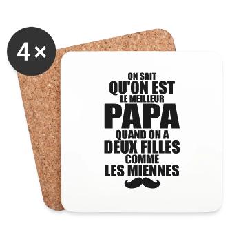 Papa Avec Deux Filles Fête Des Pères Cadeau - Dessous de verre (lot de 4) - blanc - Devant