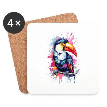 Tucan Vogel Bunt - Untersetzer (4er-Set) - Weiß - Vorne